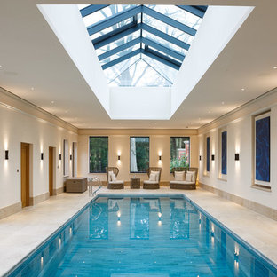 Inspiration for a traditional indoor rectangular swimming pool in Essex with tiled flooring.