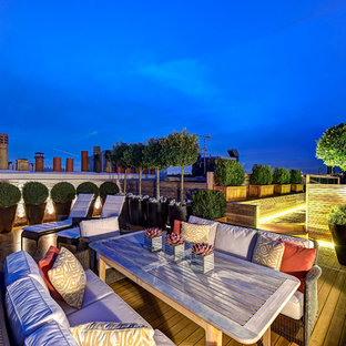 Esempio di un'ampia terrazza design sul tetto e sul tetto con un giardino in vaso e nessuna copertura