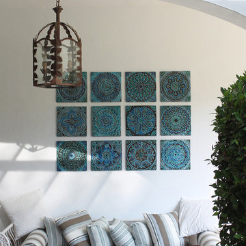 Turquoise tiles wall art installation 6