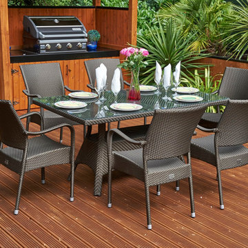Windsor Dining Table with 6 Stacking Armchairs - Bronze