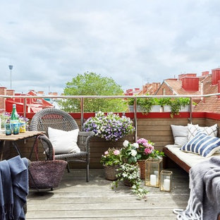 Immagine di una terrazza nordica di medie dimensioni con un giardino in vaso e nessuna copertura