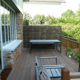 Cette photo montre une terrasse arrière nature avec aucune couverture.