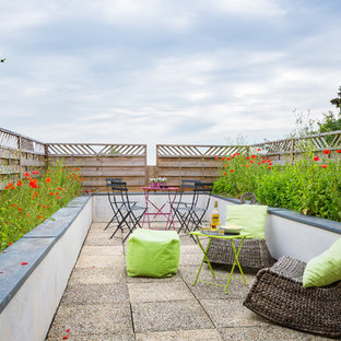 Idées déco pour une terrasse avec des plantes en pots contemporaine avec des pavés en béton et aucune couverture.