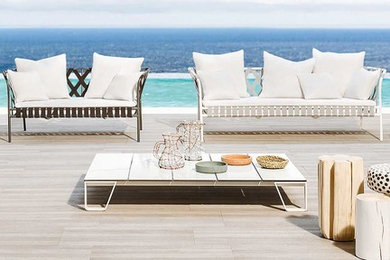 Design ideas for a coastal terrace in Corsica.