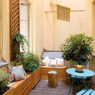 Cette image montre une terrasse avec des plantes en pots nordique avec une cour.
