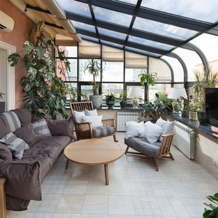 Foto de terraza contemporánea con jardín de macetas