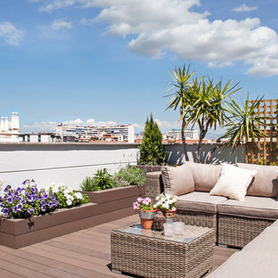 Diseño de terraza contemporánea, sin cubierta, en azotea, con jardín de macetas