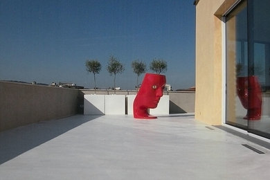 Immagine di una terrazza minimal di medie dimensioni e sul tetto con nessuna copertura