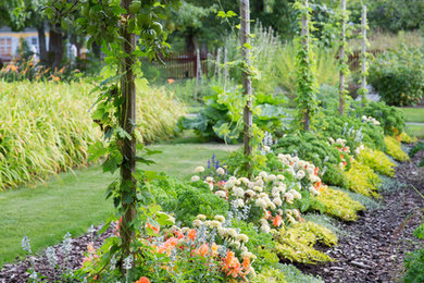 Idéer för mellanstora vintage trädgårdar, med en trädgårdsgång