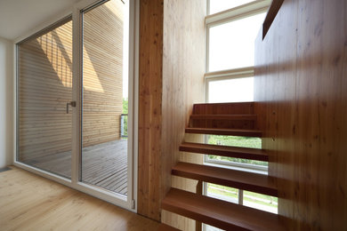 Schwebende, Mittelgroße Moderne Treppe mit Holz-Setzstufen in Sonstige