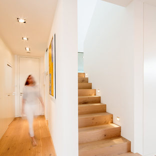 Gerade, Mittelgroße Moderne Holztreppe mit Holz-Setzstufen in Düsseldorf