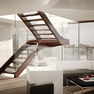 MELBOURNE - Moderne Wangentreppe komplett aus Holz mit Glasgeländer