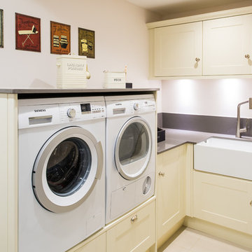 75 L-Shaped Laundry Room with Beige Cabinets Ideas You'll Love ...