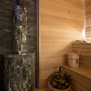 75+ Badezimmer mit weißem Boden und Holzdecke Ideen & Bilder - März