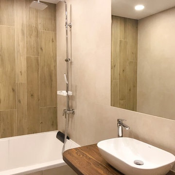 Теплая ванная комната с плиткой большо формата