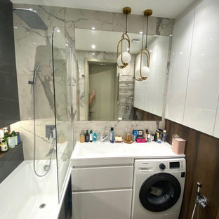 75+ Badezimmer mit schwarz-weißen Fliesen und Wäscheaufbewahrung Ideen