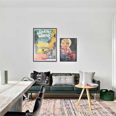 Mid-sized danish formal and open concept light wood floor living room photo in Stockholm with white walls, no fireplace and no tv