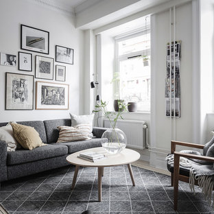 Inspiration för mellanstora nordiska separata vardagsrum, med vita väggar, ett finrum och beiget golv