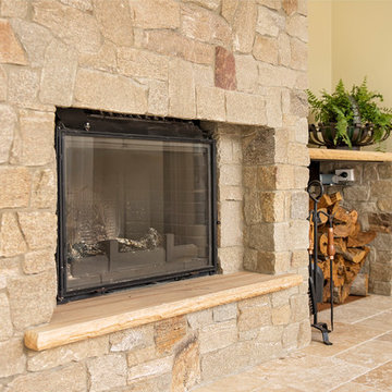 Sandstone Fireplace, Travertine Flooring