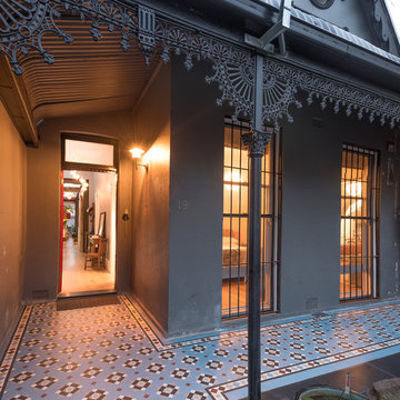 Victorian geometric tile verandah in Victorian-era home