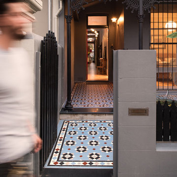 Victorian geometric tile verandah in Victorian-era home
