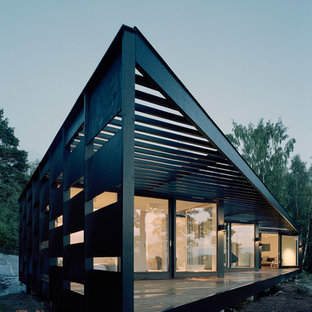 Idee per un grande portico nordico dietro casa con pedane e una pergola