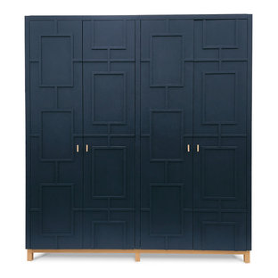 Ispirazione per un grande armadio o armadio a muro unisex bohémian con ante a filo e ante blu