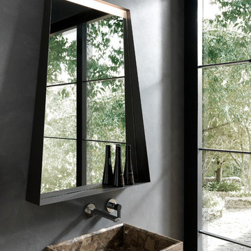 Salle de bain sur-mesure, plan vasque bois, style naturel, showroom Nolte Antony