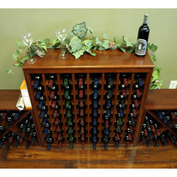 64 Deluxe Wine Rack with Two 24 Bottle Cubes with Cherry Stain Combo