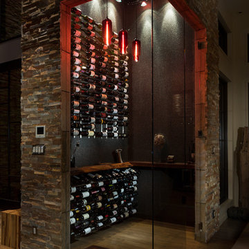 Alexander Modern Homes Project AMH-A : Custom Modern Wine Room With Live Edge Wo