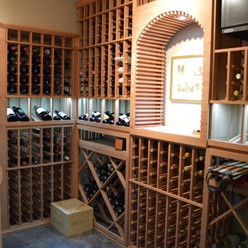 An Arch Display Wine Rack Adds Character to the Custom Wine Cellar in California