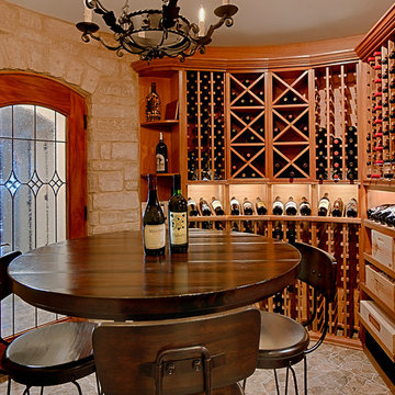 Arch Topped Wine Cellar Door With Custom Leaded Glass Insert