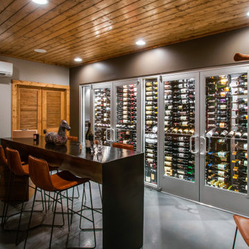 Basement contemporary wine cellar & tasting room