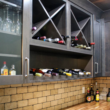 Basement Wine Room with Waypoint Cherry Slate Cabinets