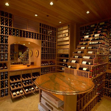 Beverly Hills Large Walk in Wine Cellar Traditional Redwood Racking Bordeaux