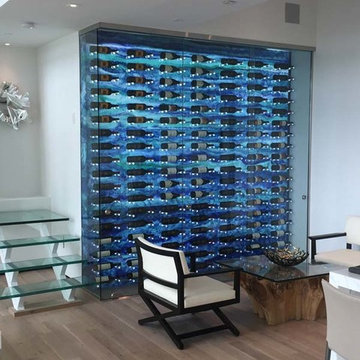 Blue Backsplash Wine Cellar