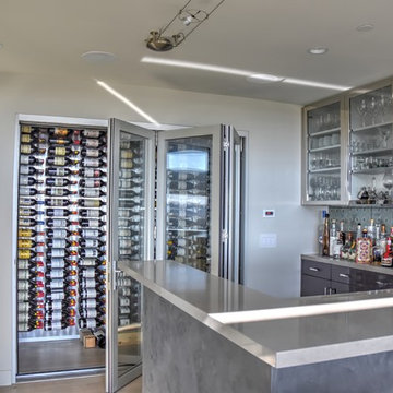 Cardiff, San Elijo - San Diego Custom Wine Cellar Glass Front with adjacent Bar