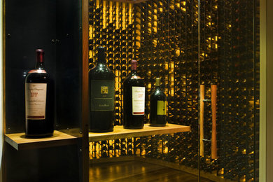 Trendy wine cellar photo in Austin with storage racks