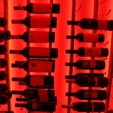 Closer Look at Wine Bottles On Metal Wine Rack,