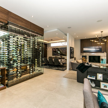Contemporary Under-the-Stairs Wine Cellar featuring the Cable Wine System