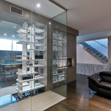 Contemporary Wine Cellar with Water Feature
