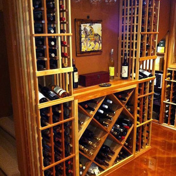 Custom Wine Cellar California Tasting Table and Racks