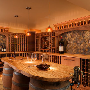 Custom Wine Cellar with Barrel Tasting Table