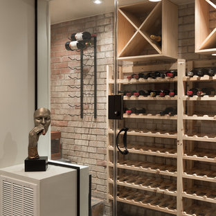 Idee per una piccola cantina contemporanea con pavimento in ardesia, rastrelliere portabottiglie e pavimento grigio