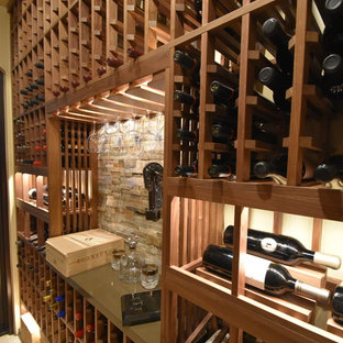 Mid-sized arts and crafts marble floor wine cellar photo in San Diego with display racks