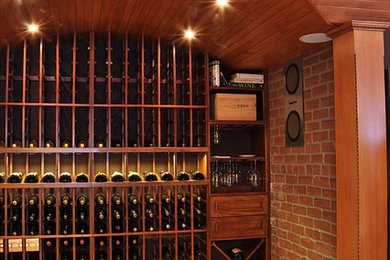 Contemporary wine cellar in Seattle with storage racks.
