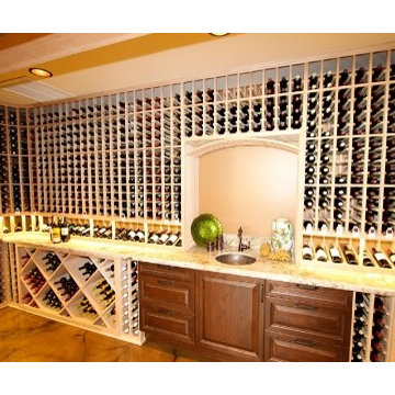 Family Heirloom Cabinet and Basin Nestled in Unfinished Mahogany Wine Racking