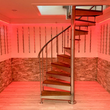 Glass Trap Door Custom Wine Cellar — Red Lighting