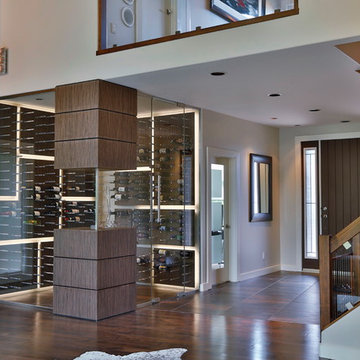 Glass Wall Wine Cellar with Metal Racking
