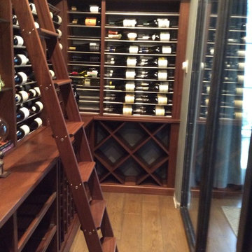 Home Wine Cellar Custom Racking with a Rolling Ladder